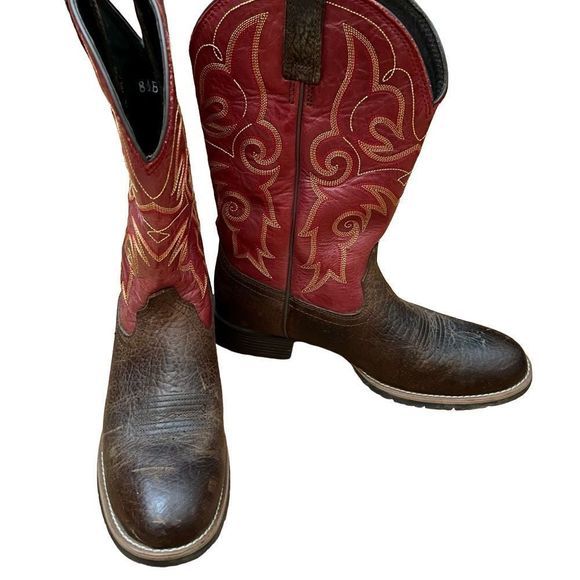 Ariat Red and Brown Leather Hybrid Roper Cowboy Boots — SZ 8.5 Style 10014160 - Picture 3 of 9